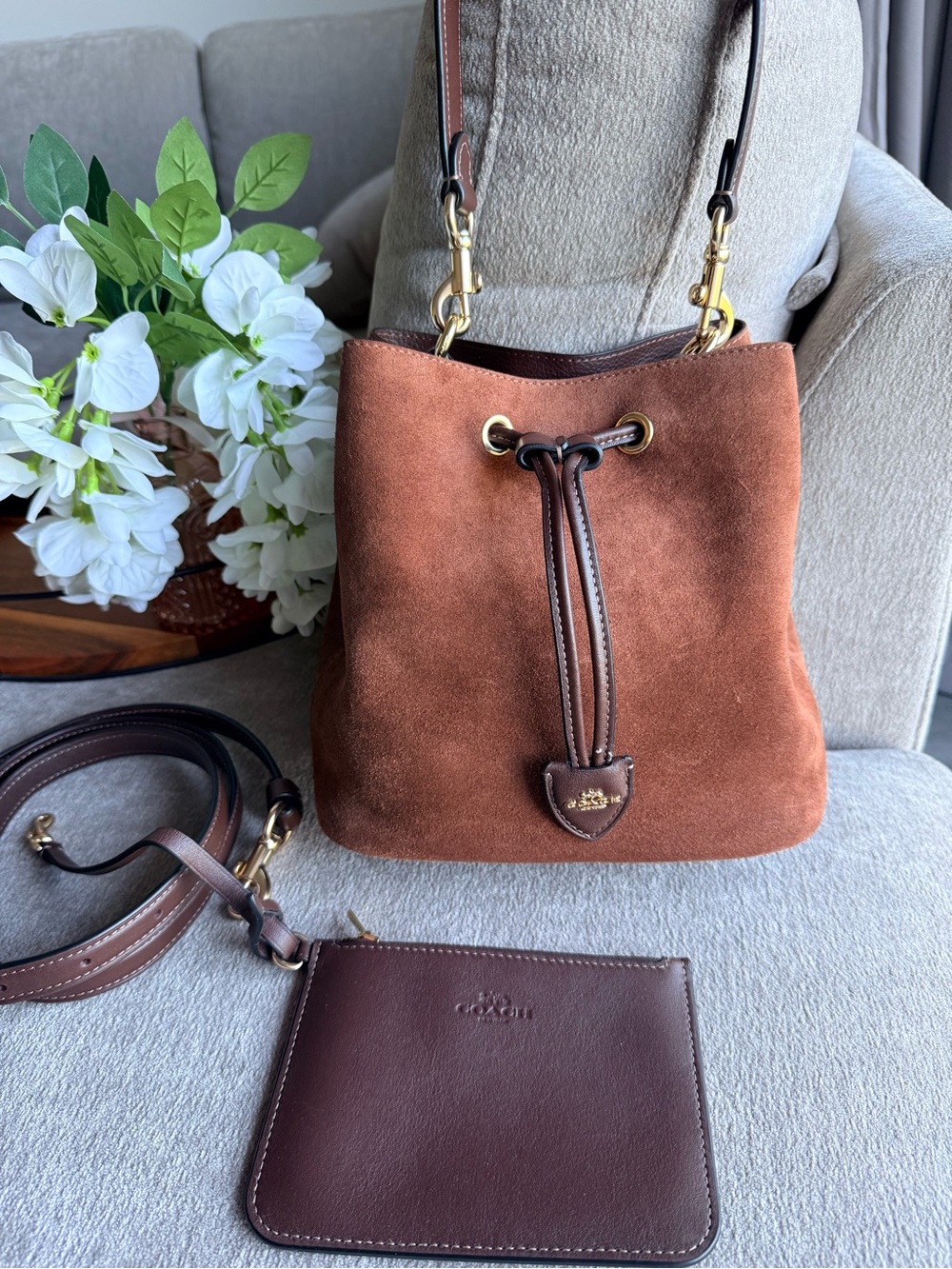 Coach Rowan Brown Suede Bucket Bag NWT